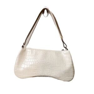 JW PEI Women’s Eva Shoulder Bag Elegant Cream Crocodile-Embossed Shoulder Bag